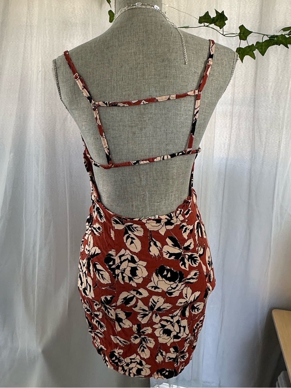 Rust Floral Strappy Mini Dress